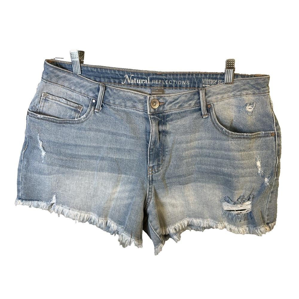 Women's Blue Jean Shorts 14 Natural Reflections Vintage Stretch Distressed